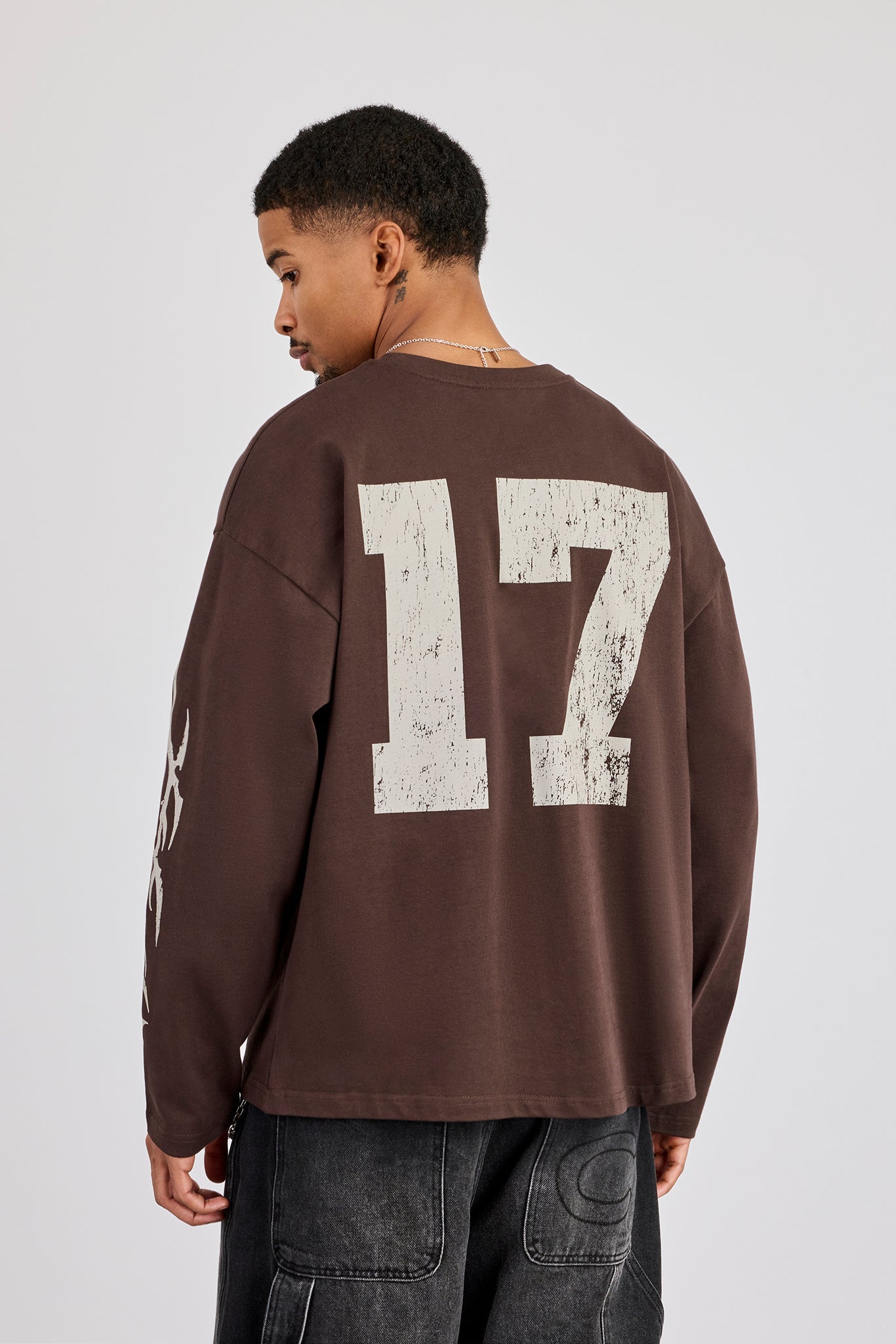 Sleeve Print Long Sleeve T-Shirt - Chocolate